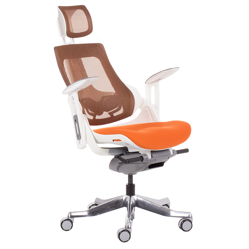 Ергономичен стол AMBRA, До 130 кг, Дишаща мрежа, Негорима дамаска, Заключваща в различни позиции облегалка, Плавно регулиране, Оранжев