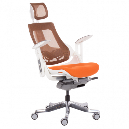 Ергономичен стол AMBRA, До 130 кг, Дишаща мрежа, Негорима дамаска, Заключваща в различни позиции облегалка, Плавно регулиране, Оранжев