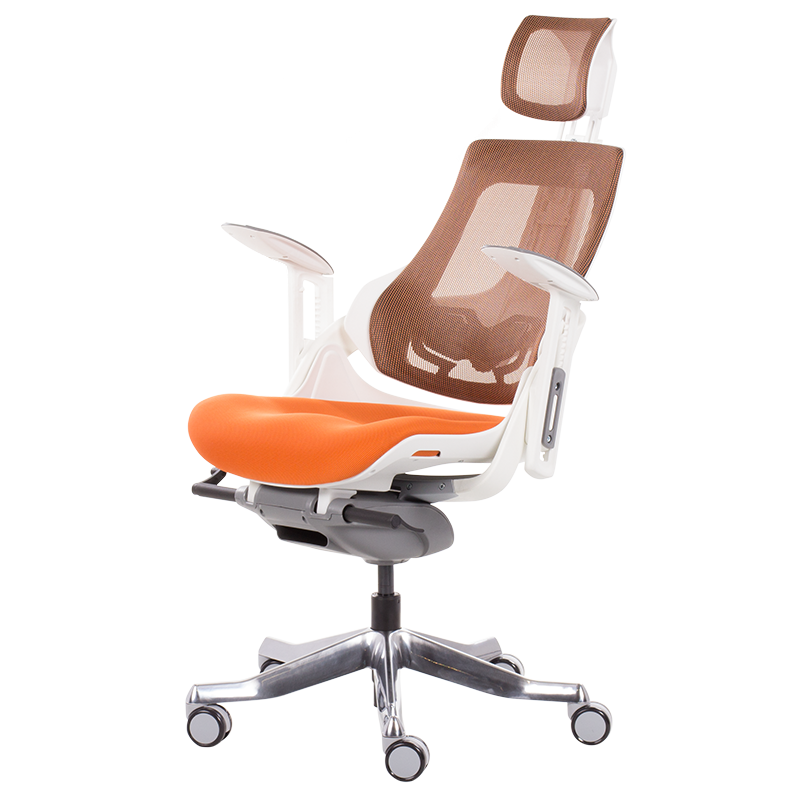 Ергономичен стол AMBRA, До 130 кг, Дишаща мрежа, Негорима дамаска, Заключваща в различни позиции облегалка, Плавно регулиране, Оранжев