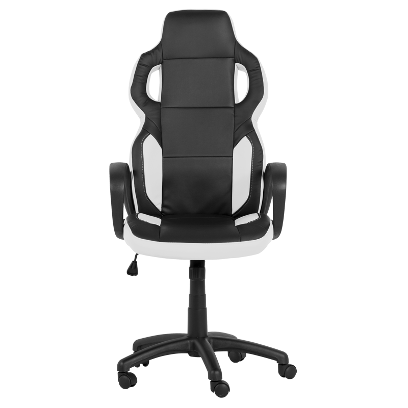 Геймърски стол Carmen 7510, До 130 кг, Еко кожа, Регулиране на люлеенето, Полипропиленови колелца, Черен/бял