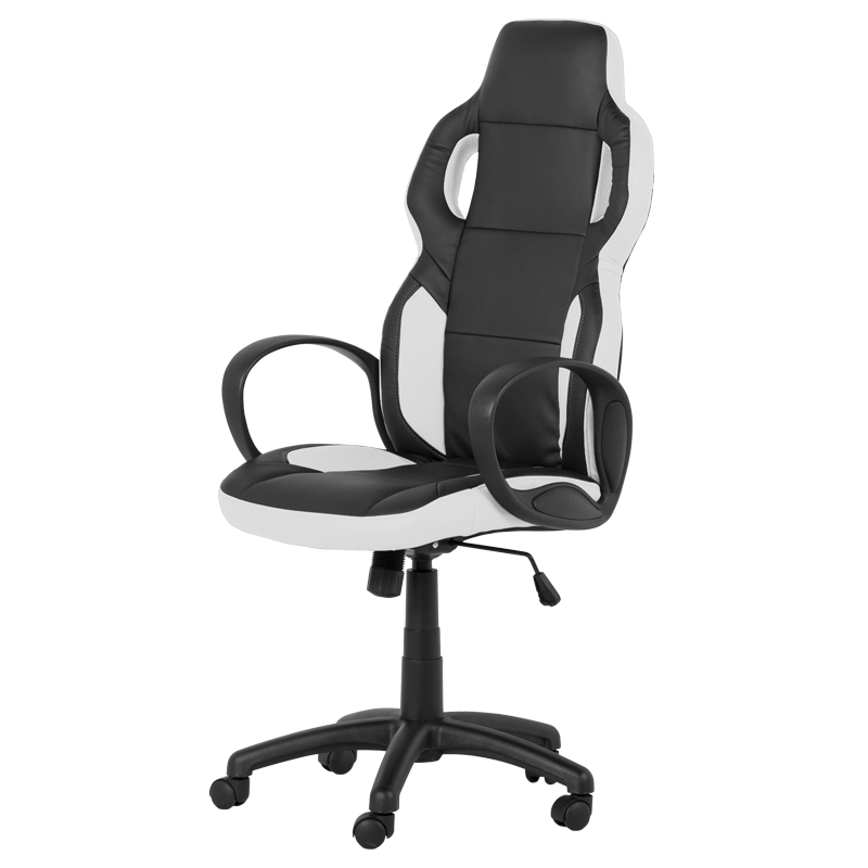 Геймърски стол Carmen 7510, До 130 кг, Еко кожа, Регулиране на люлеенето, Полипропиленови колелца, Черен/бял