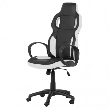 Геймърски стол Carmen 7510, До 130 кг, Еко кожа, Регулиране на люлеенето, Полипропиленови колелца, Черен/бял