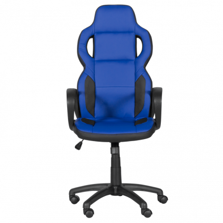 Геймърски стол Carmen 7510, До 130 кг, Еко кожа, Регулиране на люлеенето, Полипропиленови колелца, Черен/син