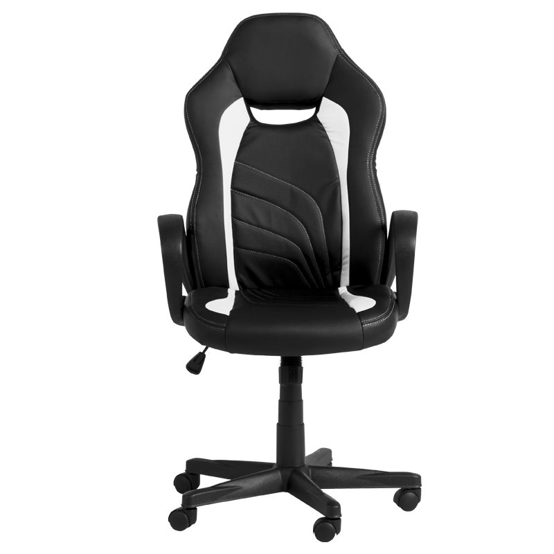 Геймърски стол Carmen 7525, До 130 кг, Еко кожа, Регулиране на люлеенето, Полипропиленови колелца, Черен/бял