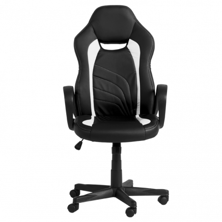 Геймърски стол Carmen 7525, До 130 кг, Еко кожа, Регулиране на люлеенето, Полипропиленови колелца, Черен/бял