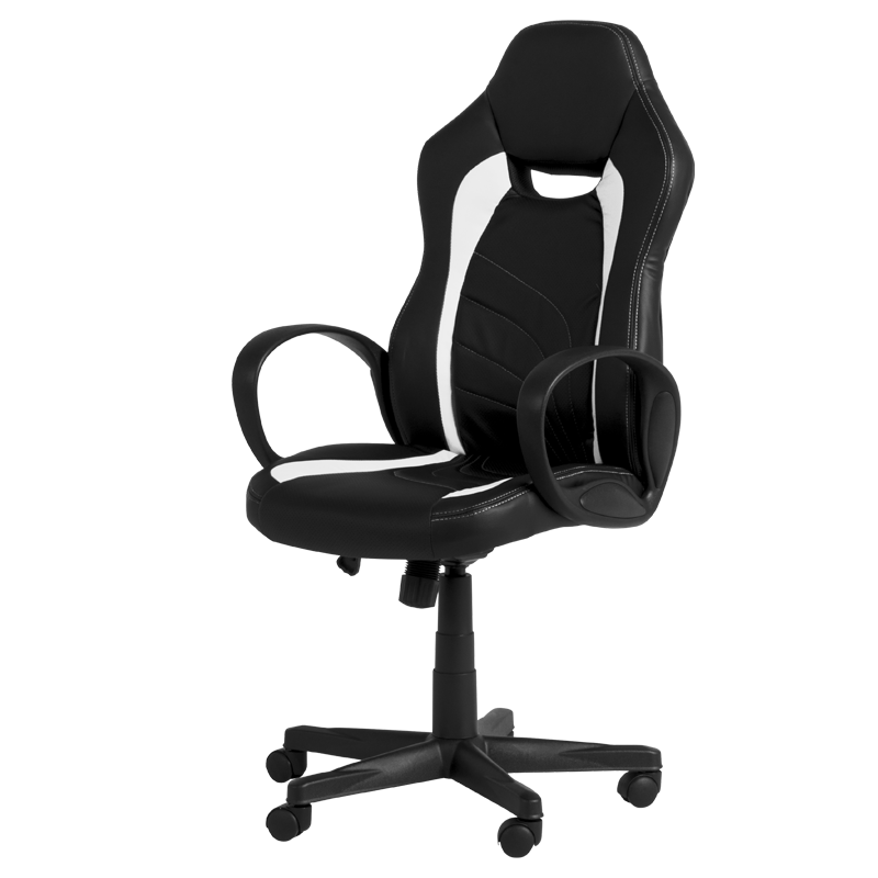 Геймърски стол Carmen 7525, До 130 кг, Еко кожа, Регулиране на люлеенето, Полипропиленови колелца, Черен/бял