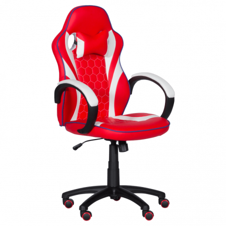 Геймърски стол с футболни мотиви Carmen 6300, До 100 кг, Еко кожа, Регулиране на люлеенето, Силиконови колелца, Червен/бял