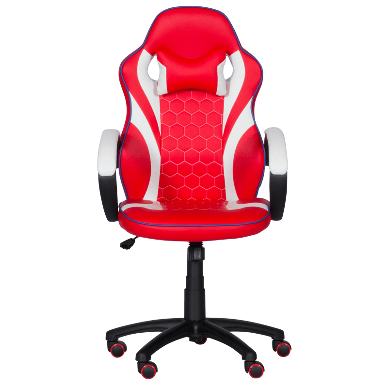 Геймърски стол с футболни мотиви Carmen 6300, До 100 кг, Еко кожа, Регулиране на люлеенето, Силиконови колелца, Червен/бял