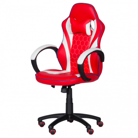 Геймърски стол с футболни мотиви Carmen 6300, До 100 кг, Еко кожа, Регулиране на люлеенето, Силиконови колелца, Червен/бял