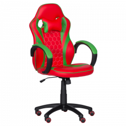 Геймърски стол с футболни мотиви Carmen 6304, До 100 кг, Еко кожа, Регулиране на люлеенето, Силиконови колелца, Червен/зелен