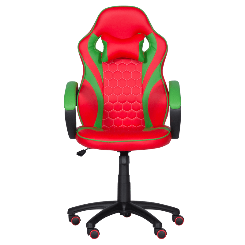 Геймърски стол с футболни мотиви Carmen 6304, До 100 кг, Еко кожа, Регулиране на люлеенето, Силиконови колелца, Червен/зелен
