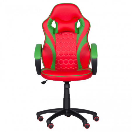 Геймърски стол с футболни мотиви Carmen 6304, До 100 кг, Еко кожа, Регулиране на люлеенето, Силиконови колелца, Червен/зелен