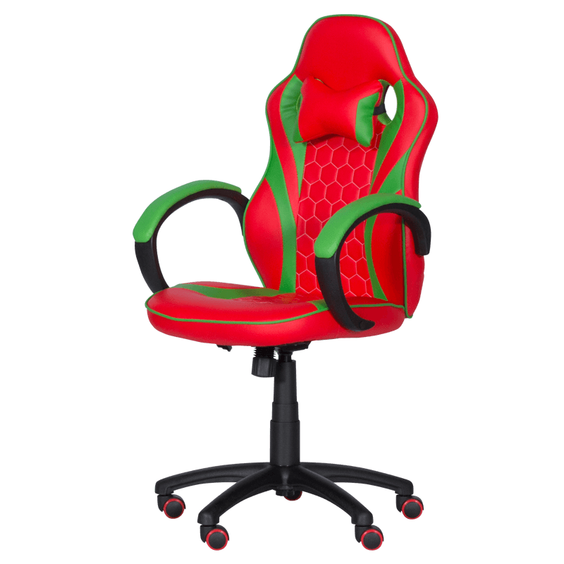 Геймърски стол с футболни мотиви Carmen 6304, До 100 кг, Еко кожа, Регулиране на люлеенето, Силиконови колелца, Червен/зелен