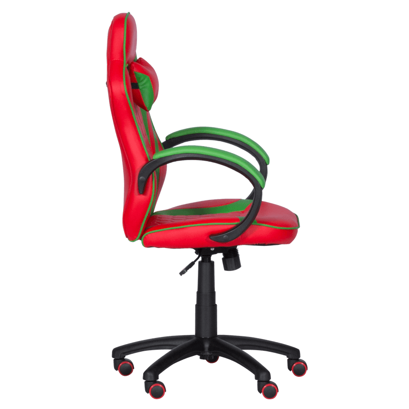Геймърски стол с футболни мотиви Carmen 6304, До 100 кг, Еко кожа, Регулиране на люлеенето, Силиконови колелца, Червен/зелен