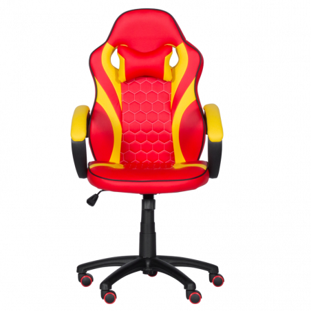 Геймърски стол с футболни мотиви Carmen 6305, До 100 кг, Еко кожа, Регулиране на люлеенето, Силиконови колелца, Червен/жълт