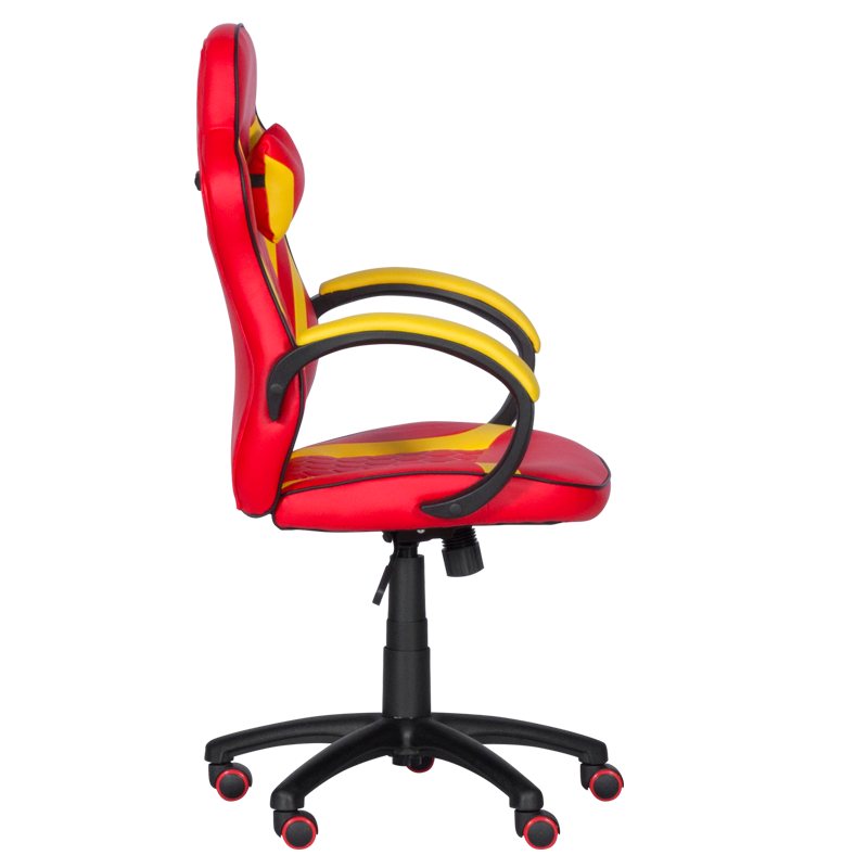 Геймърски стол с футболни мотиви Carmen 6305, До 100 кг, Еко кожа, Регулиране на люлеенето, Силиконови колелца, Червен/жълт