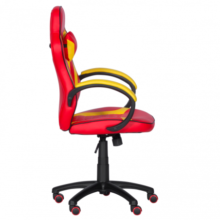 Геймърски стол с футболни мотиви Carmen 6305, До 100 кг, Еко кожа, Регулиране на люлеенето, Силиконови колелца, Червен/жълт