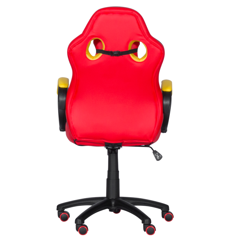 Геймърски стол с футболни мотиви Carmen 6305, До 100 кг, Еко кожа, Регулиране на люлеенето, Силиконови колелца, Червен/жълт