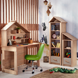 Детско бюро Carmen MY HOUSE, 120х149х60 см, 2 рафта, USB + Type C, Кафяв/натурален