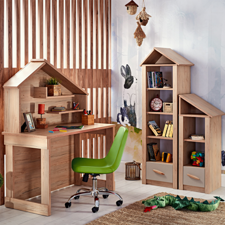 Детско бюро Carmen MY HOUSE, 120х149х60 см, 2 рафта, USB + Type C, Кафяв/натурален