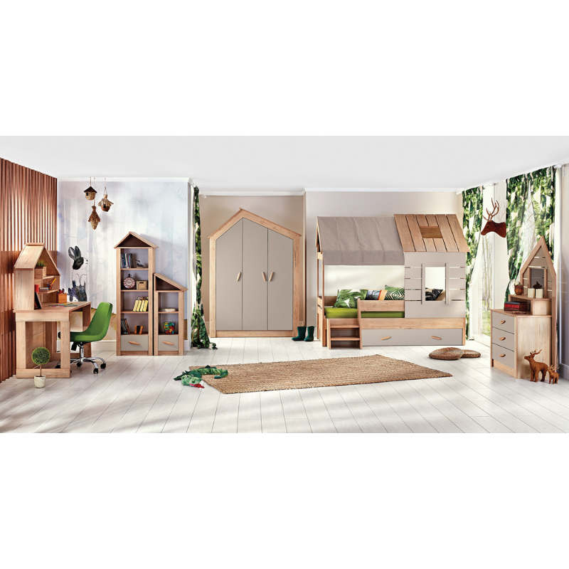 Детско бюро Carmen MY HOUSE, 120х149х60 см, 2 рафта, USB + Type C, Кафяв/натурален