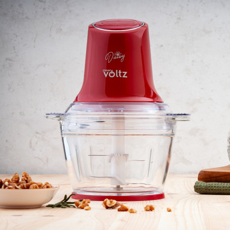 Чопър Oliver Voltz Daisy OV51111W, 600W, 1 литър, Двоен стоманен нож, Стъклена купа, Червен