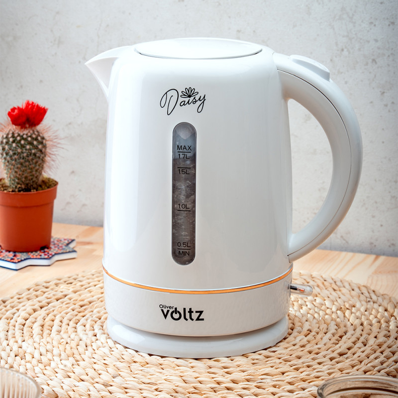 Електрическа кана Oliver Voltz Daisy OV51230W, 2200W, 1.7 л, Автоматично изключване, Бял