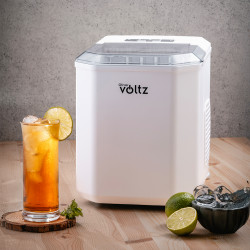 Ледогенератор Oliver Voltz OV51447B, 120W, 12 кг/24 часа, 1.3 л, 9 кубчета за цикъл работа, Индикатор за лед и вода, Бял