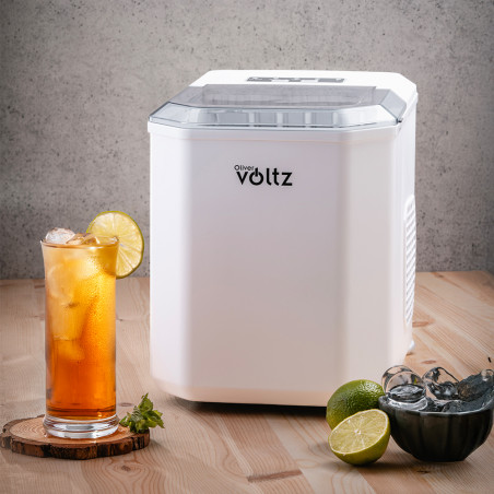 Ледогенератор Oliver Voltz OV51447B, 120W, 12 кг/24 часа, 1.3 л, 9 кубчета за цикъл работа, Индикатор за лед и вода, Бял