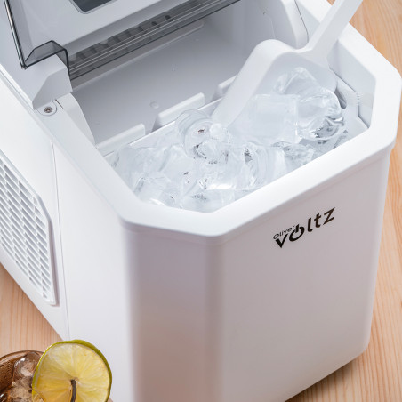 Ледогенератор Oliver Voltz OV51447B, 120W, 12 кг/24 часа, 1.3 л, 9 кубчета за цикъл работа, Индикатор за лед и вода, Бял