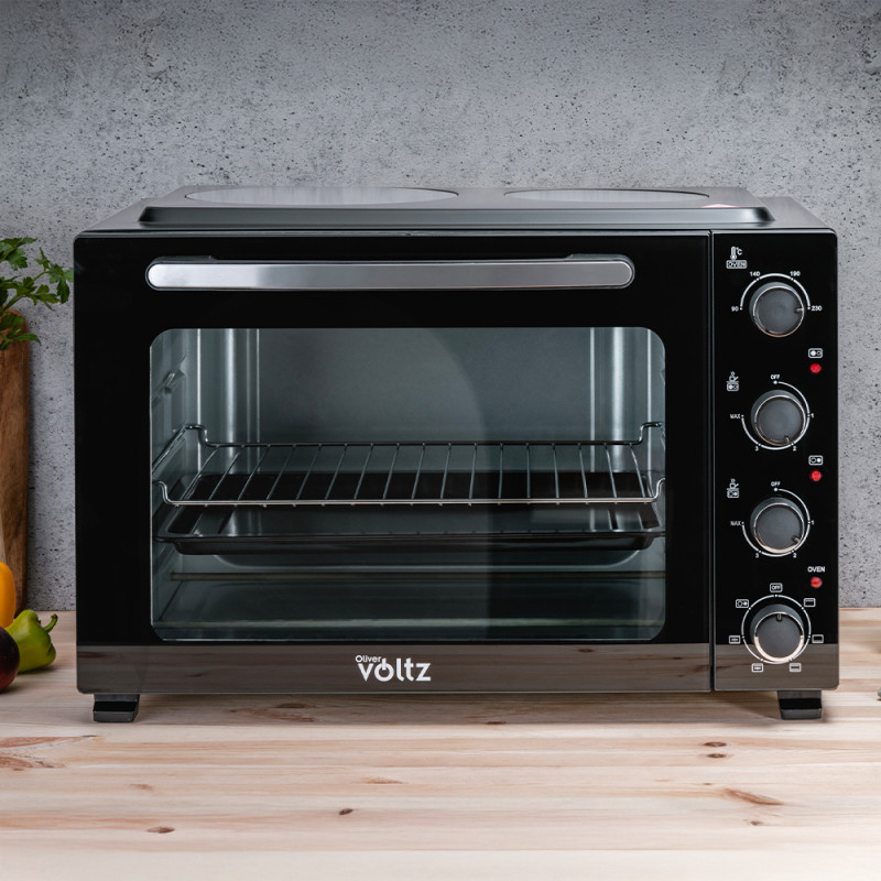 Готварска печка с керамичен плот Oliver Voltz OV51441E45, 4300 W, 45L, 90-230C, Вентилатор, Осветление, Черен