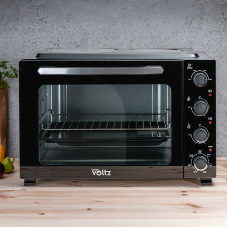 Готварска печка с керамичен плот Oliver Voltz OV51441E45, 4300 W, 45L, 90-230C, Вентилатор, Осветление, Черен
