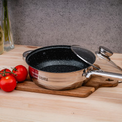 Комплект тенджери и тигани Oliver Voltz OV51210R20B, 20 части, Многослойно дъно, Индукция, Неръждаема стомана, Аксесоари, Сребрист
