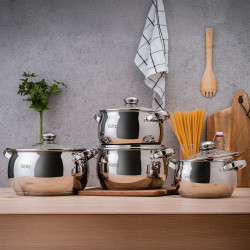 Комплект тенджери Oliver Voltz OV51210G8B, 8 части, Многослойно дъно, Индукция, Неръждаема стомана, Сребрист