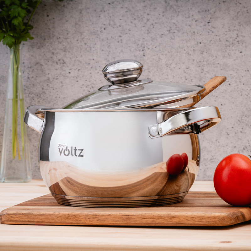 Комплект тенджери Oliver Voltz OV51210G8B, 8 части, Многослойно дъно, Индукция, Неръждаема стомана, Сребрист