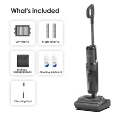 Вертикална прахосмукачка Tineco Floor One S7 Stretch Ultra, 230W, 21 kPa, 0.72 л мръсна/1 л чиста, Автономия 50 минути, 3 режима, FlashDry самопочистваща система, LED дисплей, Черен
