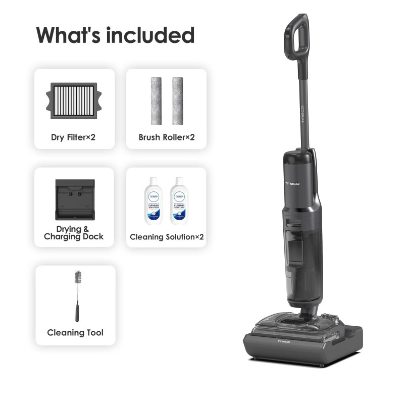 Вертикална прахосмукачка Tineco Floor One S7 Stretch Ultra, 230W, 21 kPa, 0.72 л мръсна/1 л чиста, Автономия 50 минути, 3 режима, FlashDry самопочистваща система, LED дисплей, Черен