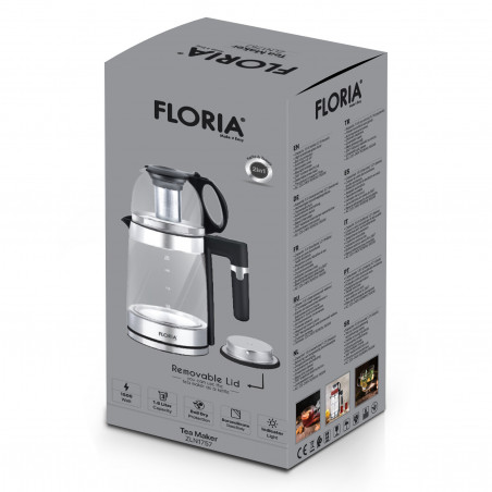 Електрическа кана за турски чай Floria ZLN1757, 1500W, 1.8+1.2 л, Инфузер, Боросиликатно стъкло, Черен
