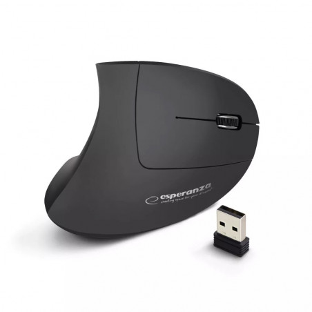 Безжична вертикална мишка Esperanza Corvus EM133, 2.4 GHz, Ергономичен дизайн, 6 бутона, 800/1200/1600 DPI, USB, Черен