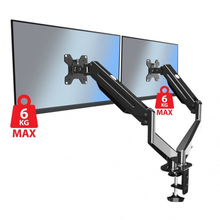 Стойка за монитори Esperanza ERW020, 17"-27", За 2 монитора, Пружинен механизъм, VESA 75/100 mm, До 6 кг на рамо, Черен