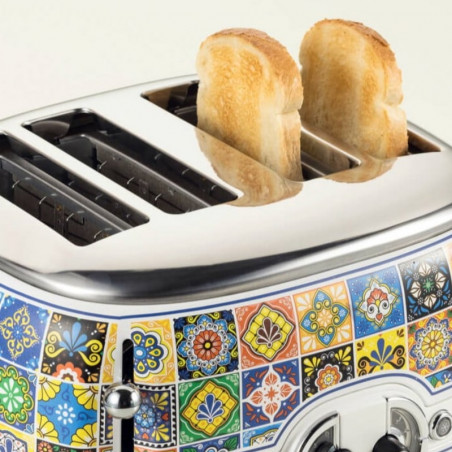 Тостер за хляб Ariete Positano 0156/0P, 1600W, 4 филии, 3 функции, 6 степени, Подвижна тава за трохи, Бял/жълт