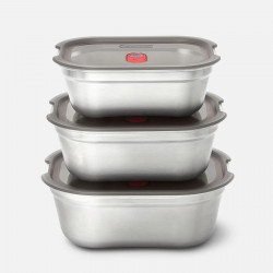 Комплект 3 бр кутии за храна Black+Blum Meal Prep FBSS-BX-PACK1, 0.6/0.9/1.2 l, Правоъгълни, Подходящи за фурна, Без BPA, Неръждаема стомана, Сив