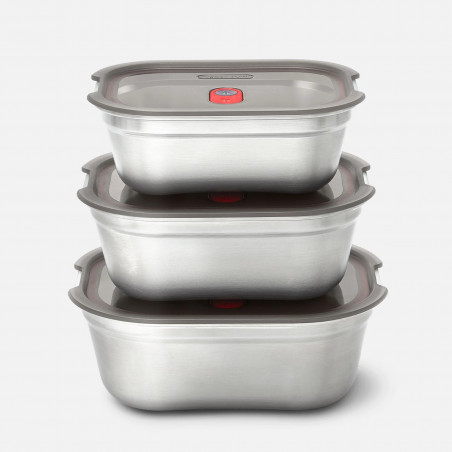 Комплект 3 бр кутии за храна Black+Blum Meal Prep FBSS-BX-PACK1, 0.6/0.9/1.2 l, Правоъгълни, Подходящи за фурна, Без BPA, Неръждаема стомана, Сив