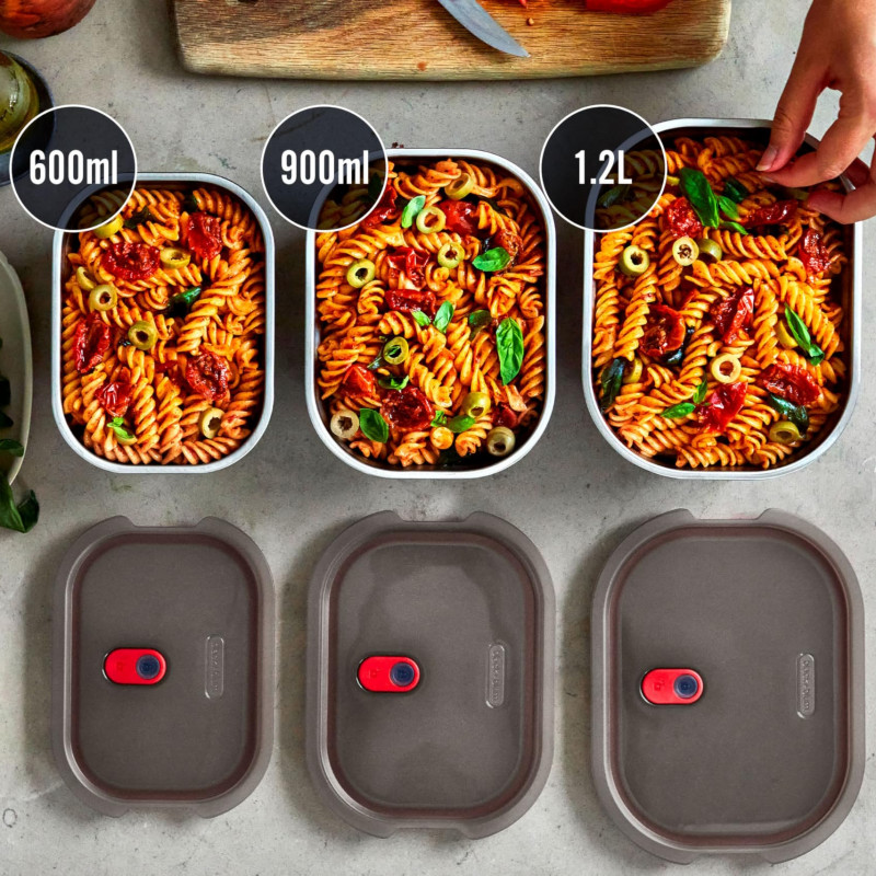 Комплект 3 бр кутии за храна Black+Blum Meal Prep FBSS-BX-PACK1, 0.6/0.9/1.2 l, Правоъгълни, Подходящи за фурна, Без BPA, Неръждаема стомана, Сив
