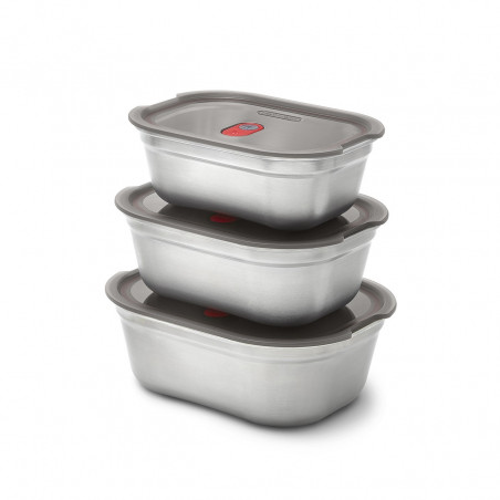 Комплект 3 бр кутии за храна Black+Blum Meal Prep FBSS-BX-PACK1, 0.6/0.9/1.2 l, Правоъгълни, Подходящи за фурна, Без BPA, Неръждаема стомана, Сив
