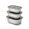 Комплект 3 бр кутии за храна Black+Blum Meal Prep FBSS-BX-PACK1, 0.6/0.9/1.2 l, Правоъгълни, Подходящи за фурна, Без BPA, Неръждаема стомана, Сив