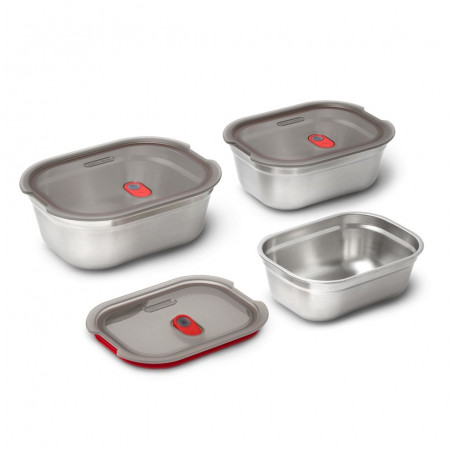 Комплект 3 бр кутии за храна Black+Blum Meal Prep FBSS-BX-PACK1, 0.6/0.9/1.2 l, Правоъгълни, Подходящи за фурна, Без BPA, Неръждаема стомана, Сив