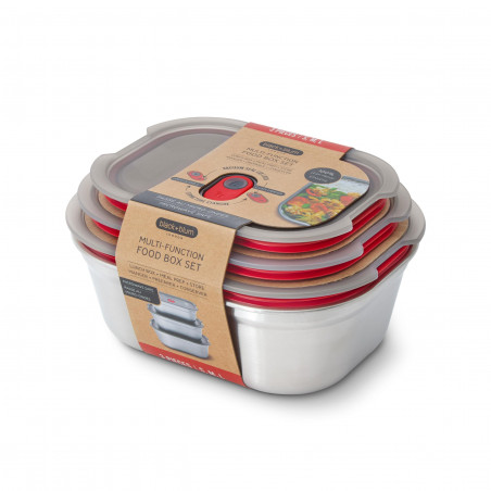 Комплект 3 бр кутии за храна Black+Blum Meal Prep FBSS-BX-PACK1, 0.6/0.9/1.2 l, Правоъгълни, Подходящи за фурна, Без BPA, Неръждаема стомана, Сив
