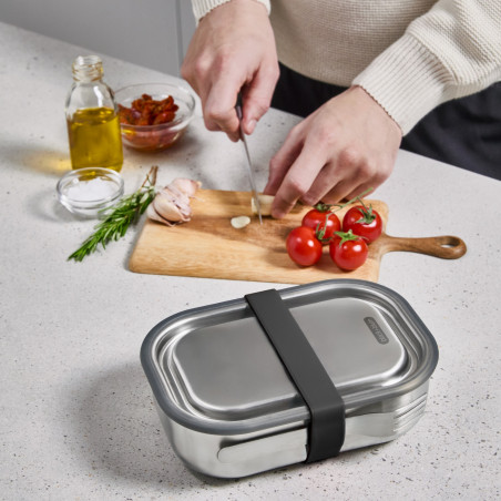 Кутия за храна Black+Blum BAM-SS-L018, 1 l, Правоъгълна, Подходяща за фурна, Без BPA, Неръждаема стомана, Сив