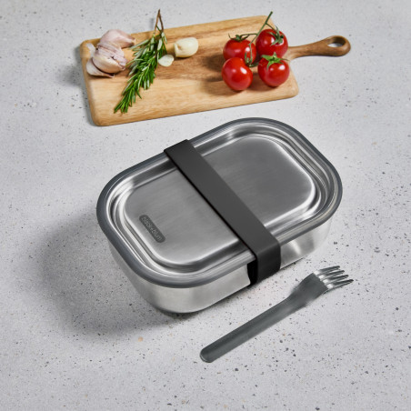 Кутия за храна Black+Blum BAM-SS-L018, 1 l, Правоъгълна, Подходяща за фурна, Без BPA, Неръждаема стомана, Сив